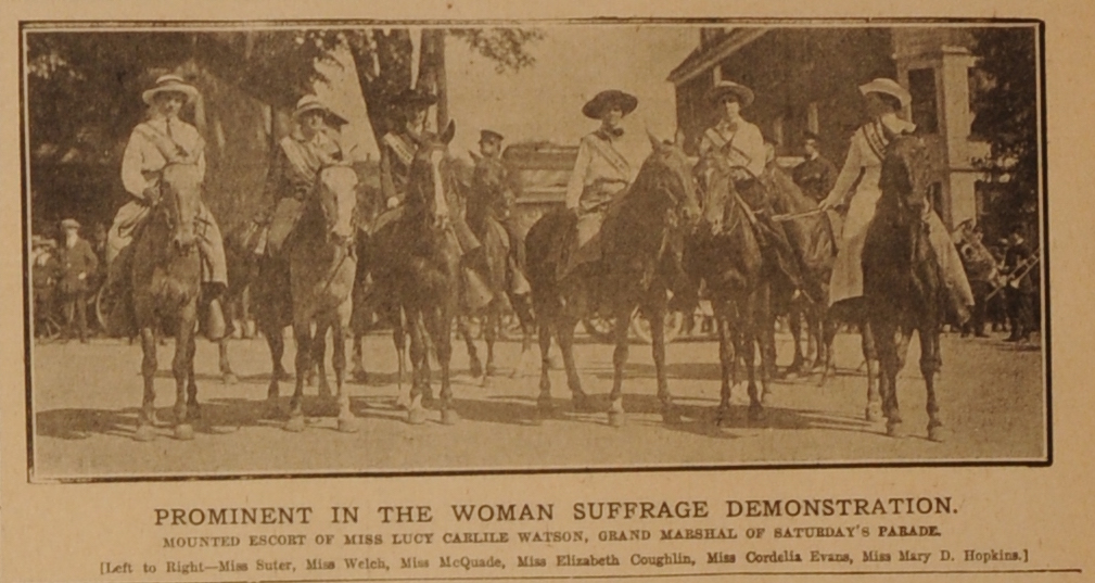 photo of Utica 1914 suffrage parade marshalls